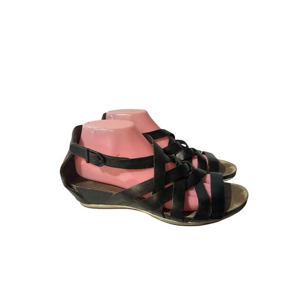 Dansko Sandals Womens 40 Veruca Gladiator Black Leather Wedge Heels US 9.5 - Picture 2 of 7